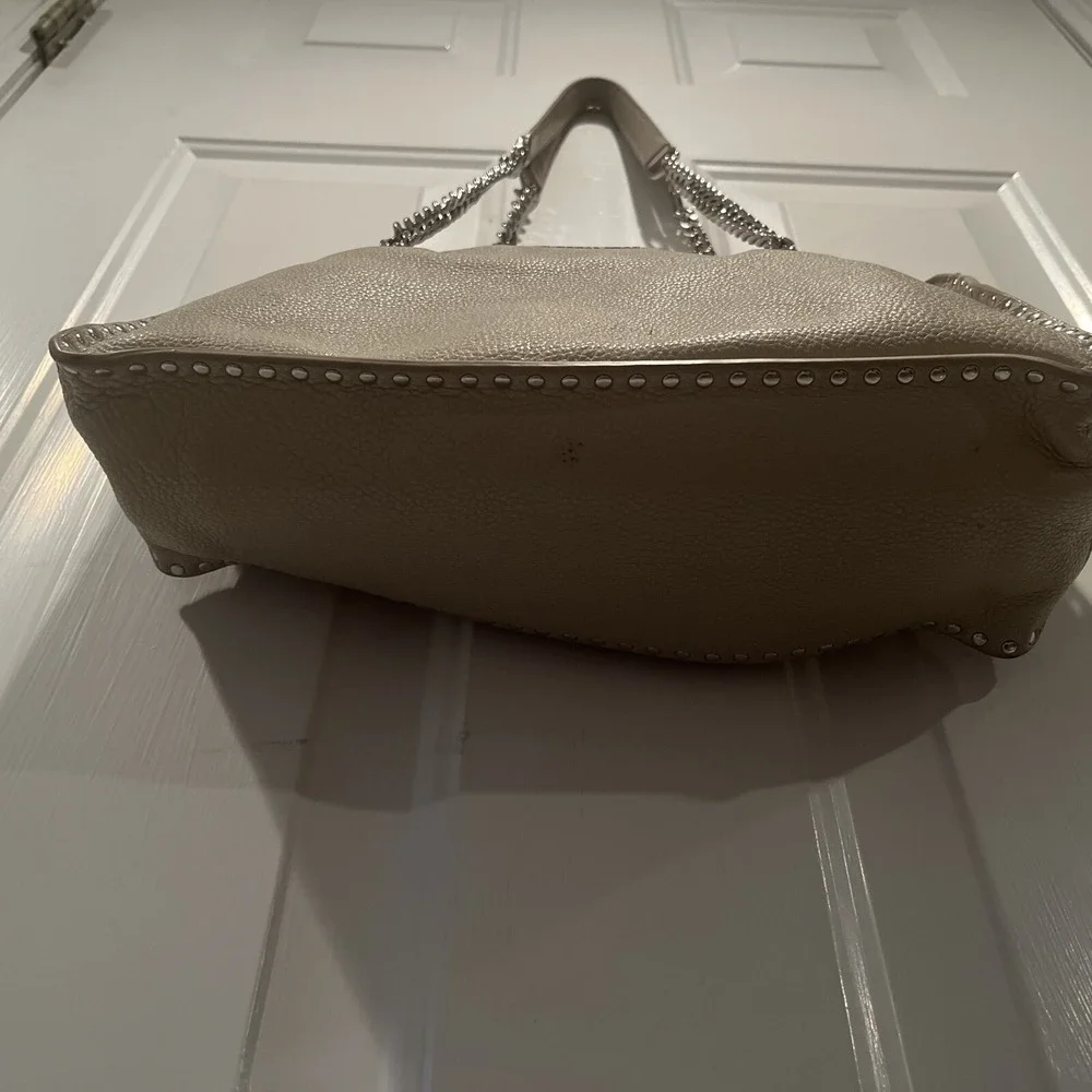 Michael Kors Astor Shoulder Bag Purse Light Grey Leather Studded 3 Main Pockets